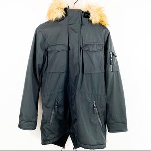 S13 Womens Black Luxe Canyon Faux Fur Trim Parka